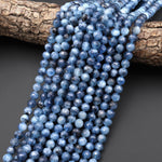 Faceted Natural Blue Santa Maria Aquamarine 7mm 8mm Round Beads 15.5" Strand