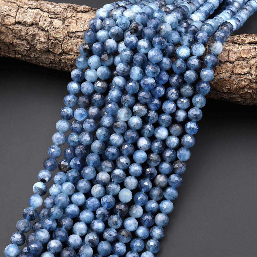 Faceted Natural Blue Santa Maria Aquamarine 7mm 8mm Round Beads 15.5" Strand