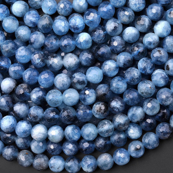 Faceted Natural Blue Santa Maria Aquamarine 7mm 8mm Round Beads 15.5" Strand