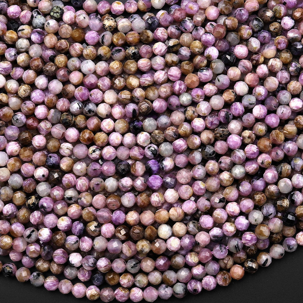 Faceted Real Natural Russian Purple Charoite 3mm Round Beads Gemstone 15.5" Strand