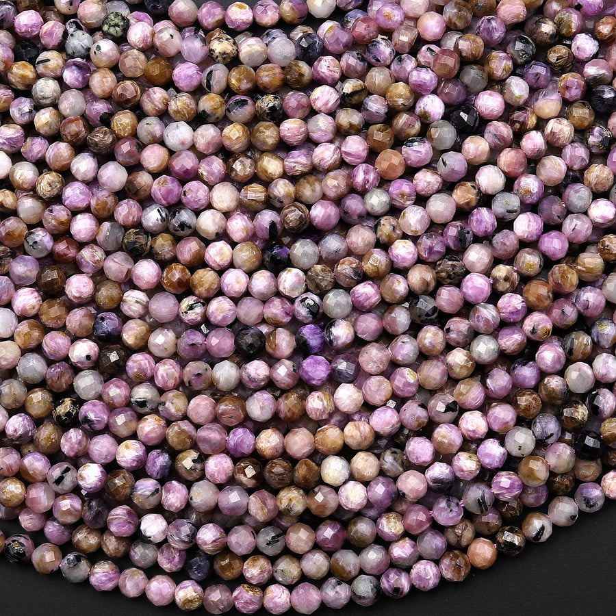 Faceted Real Natural Russian Purple Charoite 3mm Round Beads Gemstone 15.5" Strand