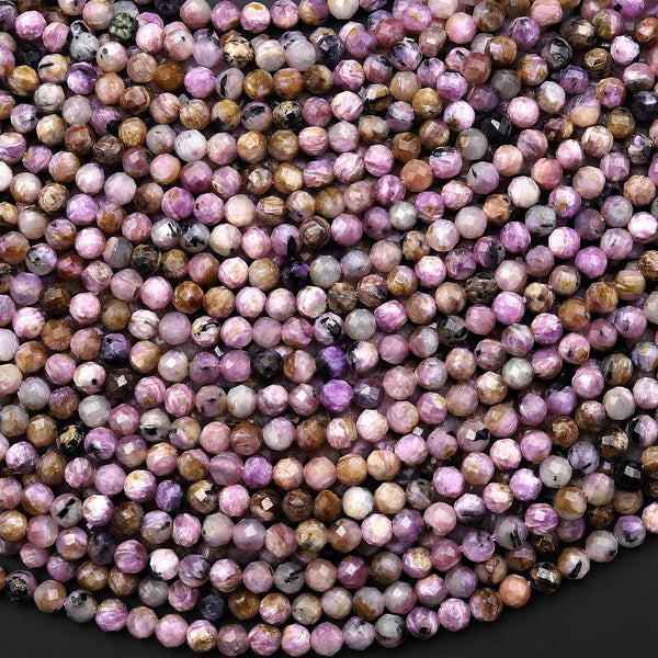 Faceted Real Natural Russian Purple Charoite 3mm Round Beads Gemstone 15.5" Strand
