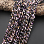 Faceted Real Natural Russian Purple Charoite Black Aegirine Matrix 3mm Round Beads Gemstone 15.5" Strand