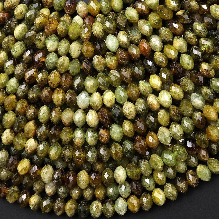 Faceted Natural Green Garnet Faceted Rondelle 6mm Diamond Cut Gemstone Beads 15.5" Strand