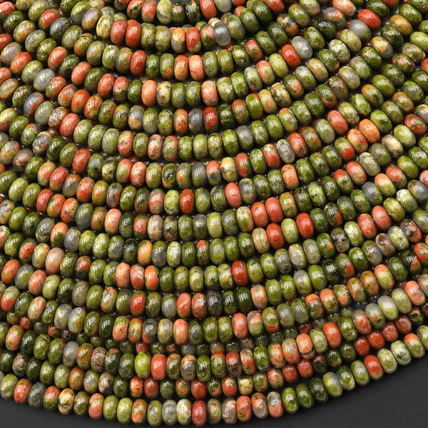 Natural Unakite 4mm Smooth Rondelle Gemstone Beads 15.5" Strand