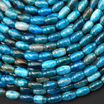 Natural Teal Blue Apatite Smooth Drum Barrel Rice Beads 5x9mm 15.5" Strand