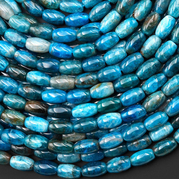 Natural Teal Blue Apatite Smooth Drum Barrel Rice Beads 5x9mm 15.5" Strand