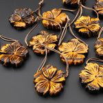 AAA Hand Carved Natural Golden Tiger's Eye Flower Pendant Drilled Gemstone Focal Bead