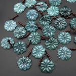 Hand Carved Natural Blue Green Guatemalan Jade Flower Drilled Gemstone Pendant