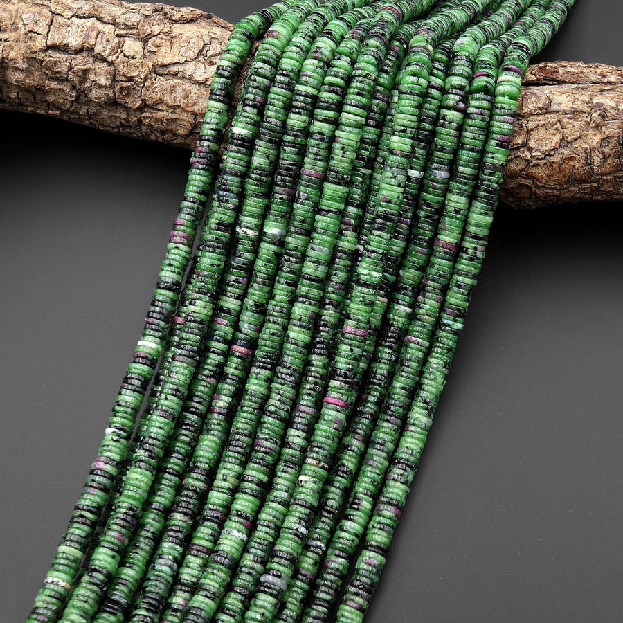 Natural Ruby Zoisite 6mm Smooth Thin Heishi Rondelle Beads 15.5" Strand