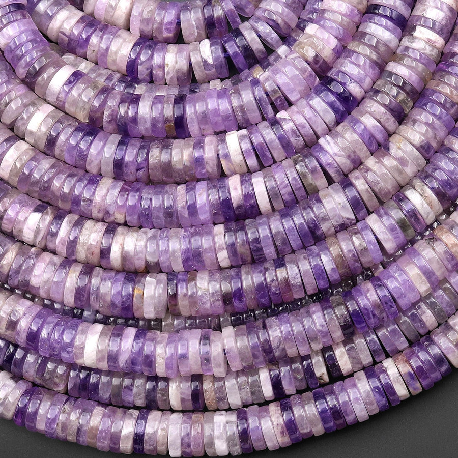 Natural Purple Amethyst 6mm Smooth Thin Heishi Rondelle Beads 15.5" Strand