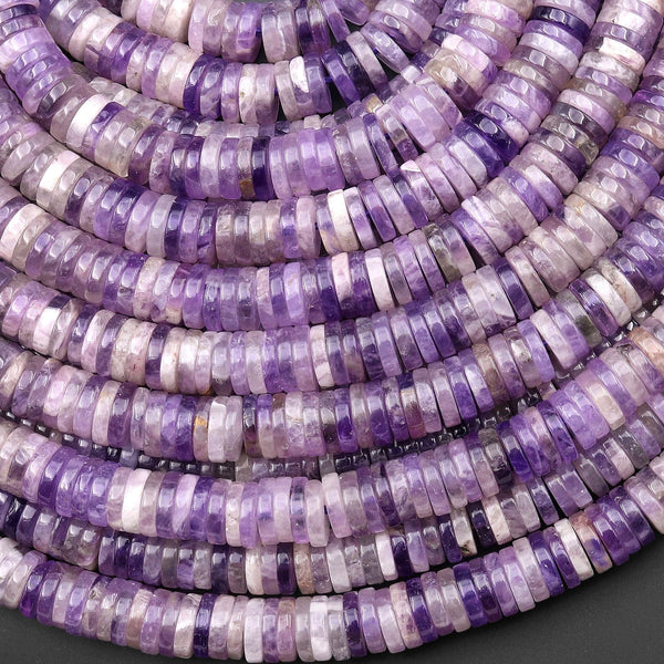Natural Purple Amethyst 6mm Smooth Thin Heishi Rondelle Beads 15.5" Strand