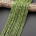 Natural Russian Serpentine Green Jade 4mm Smooth Thin Heishi Rondelle Beads 15.5" Strand