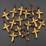 AAA Hand Carved Natural Golden Tiger's Eye Cross Pendant Gemstone Focal Bead