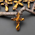 AAA Hand Carved Natural Golden Tiger's Eye Cross Pendant Gemstone Focal Bead
