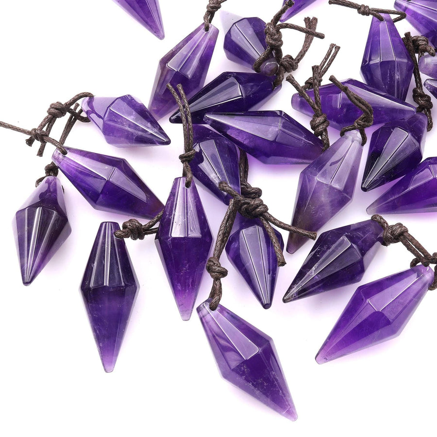 AAA Natural Purple Amethyst Double Terminated Crystal Point Pendant Side Drilled Healing Tower Pendulum