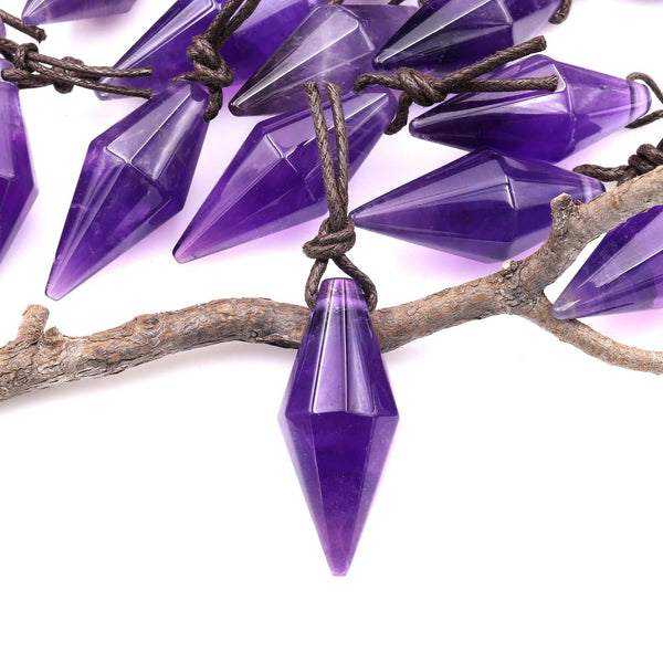 AAA Natural Purple Amethyst Double Terminated Crystal Point Pendant Side Drilled Healing Tower Pendulum
