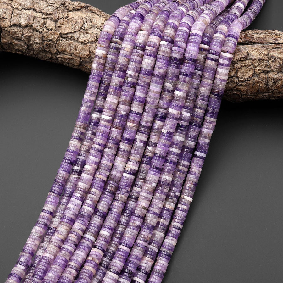 Natural Purple Amethyst 6mm Smooth Thin Heishi Rondelle Beads 15.5" Strand