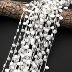 AAA Iridescent Natural White Mother of Pearl Top Side Drilled Beads Teardrop Leaf Shape 15.5" Strand