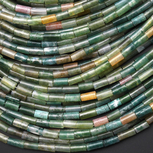 AAA Translucent Natural Green Indian Agate 4x2mm Small Thin Smooth Spacer Tube Gemstone Beads 15.5" Strand