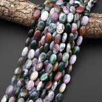 Natural Indian Agate Smooth Oval Beads Aka Green Red Bloodstone 15.5" Strand