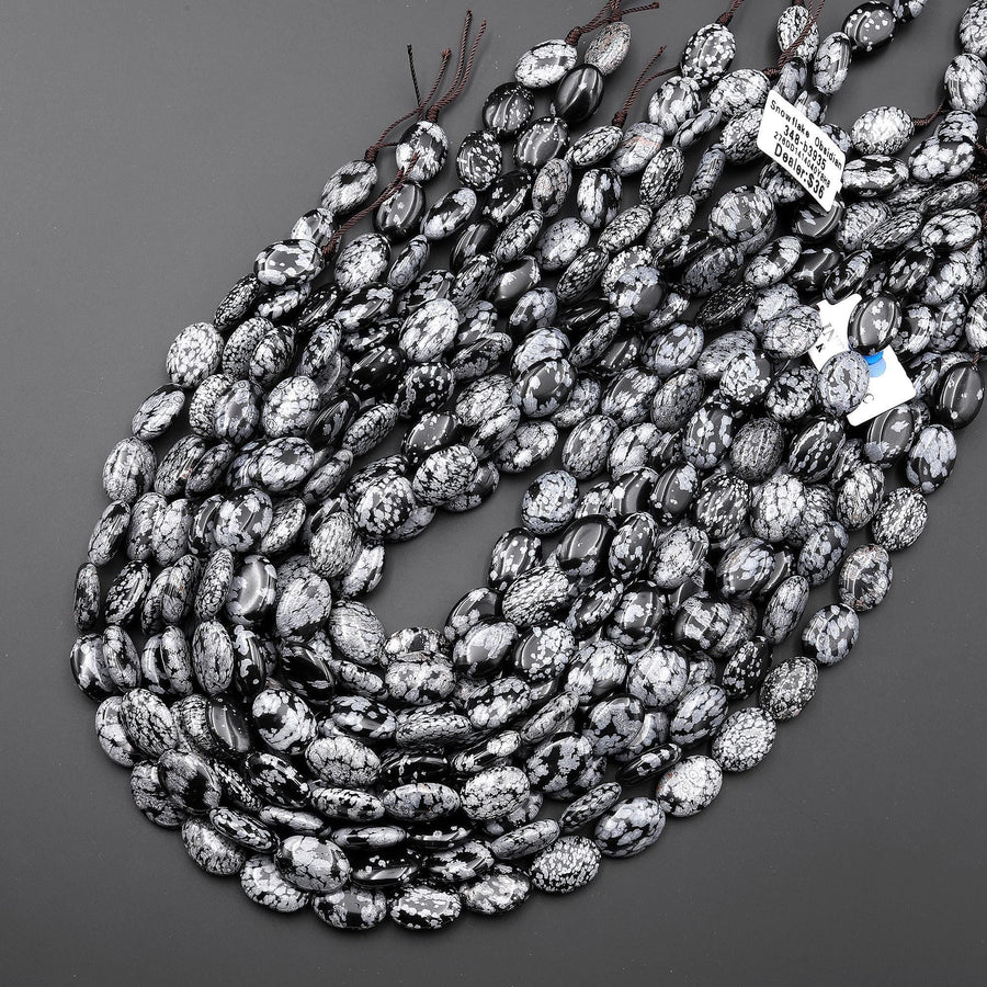AAA Natural Snowflake Obsidian 10x14mm Oval Beads 15.5" Strand