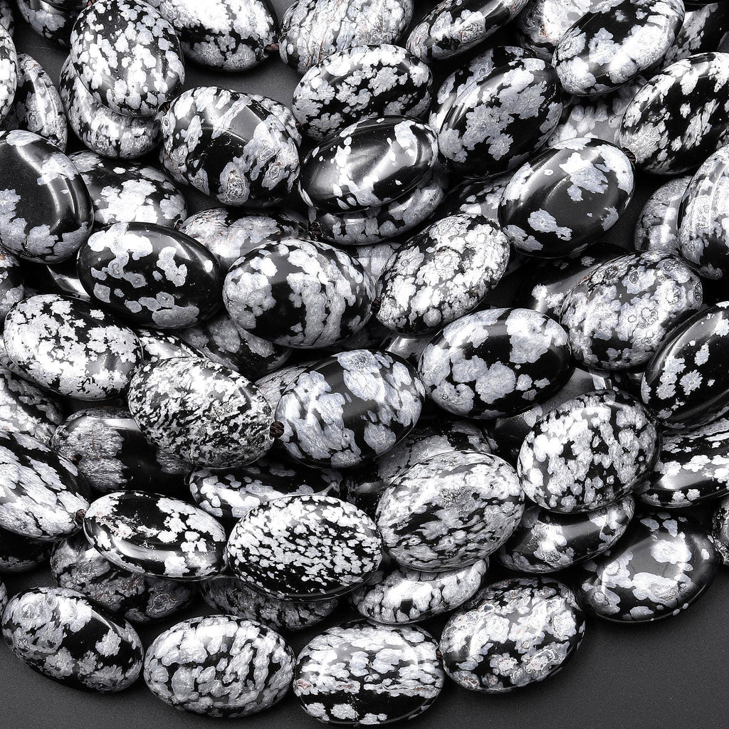 AAA Natural Snowflake Obsidian 10x14mm Oval Beads 15.5" Strand