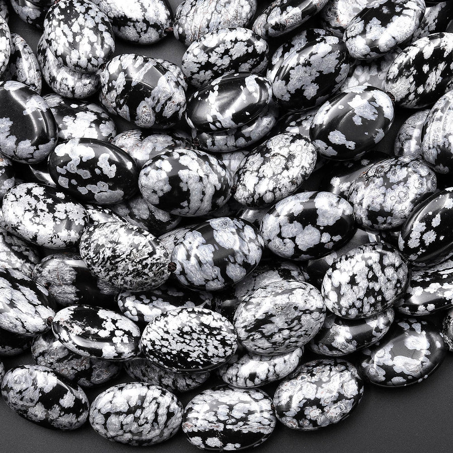 AAA Natural Snowflake Obsidian 10x14mm Oval Beads 15.5" Strand