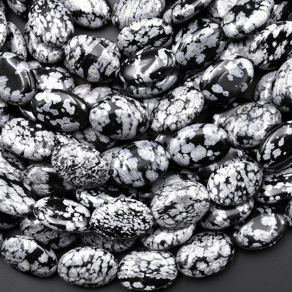 AAA Natural Snowflake Obsidian 10x14mm Oval Beads 15.5" Strand