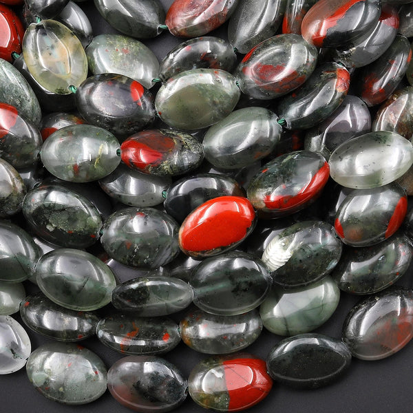 Natural African Indian Bloodstone Smooth Oval Beads Gemstone 15.5" Strand