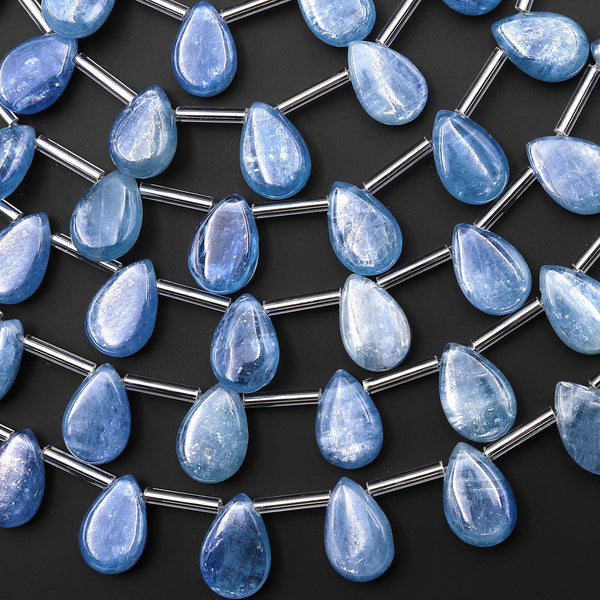 Natural Silvery Teal Blue Kyanite Smooth Teardrop Beads 12x8mm Good for Earrings 15.5" Strand