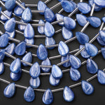AAA Natural Silvery Blue Kyanite Smooth Teardrop Beads 12x8mm Good for Earrings 15.5" Strand