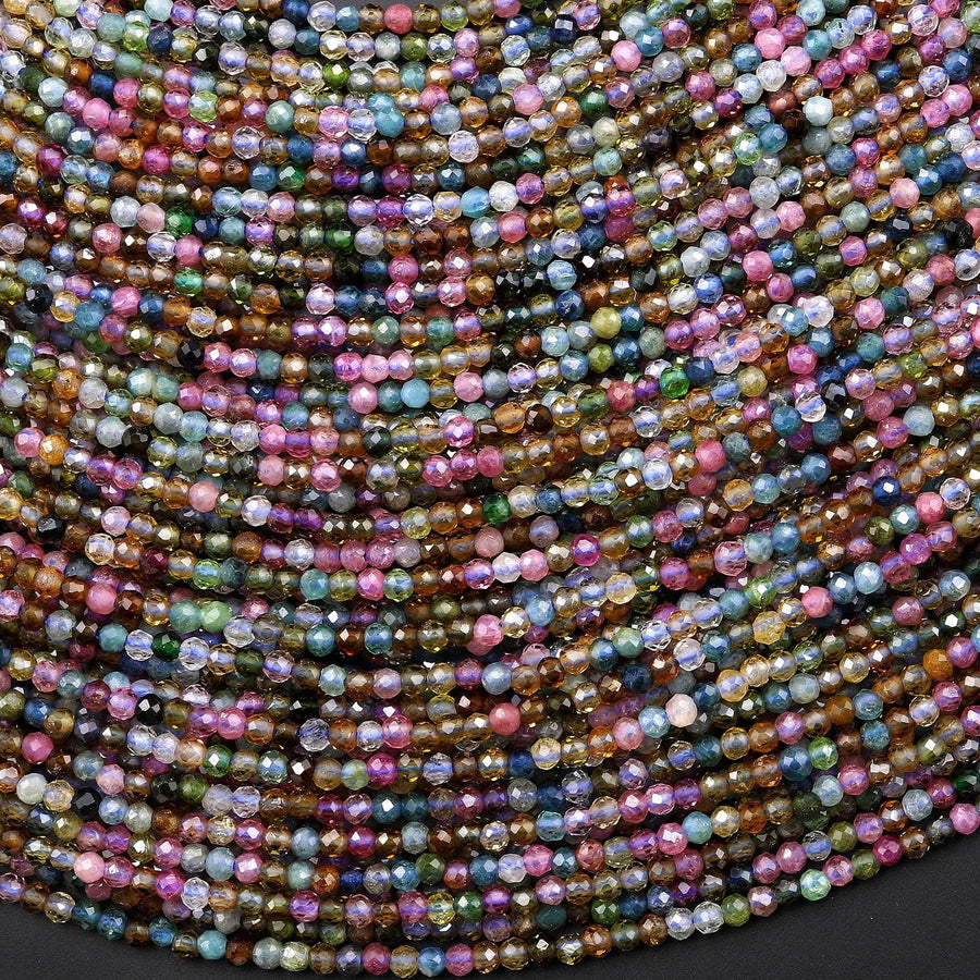 AAA Natural Pink Blue Tourmaline Micro Faceted 2mm Round Gemstone Beads 15.5" Strand
