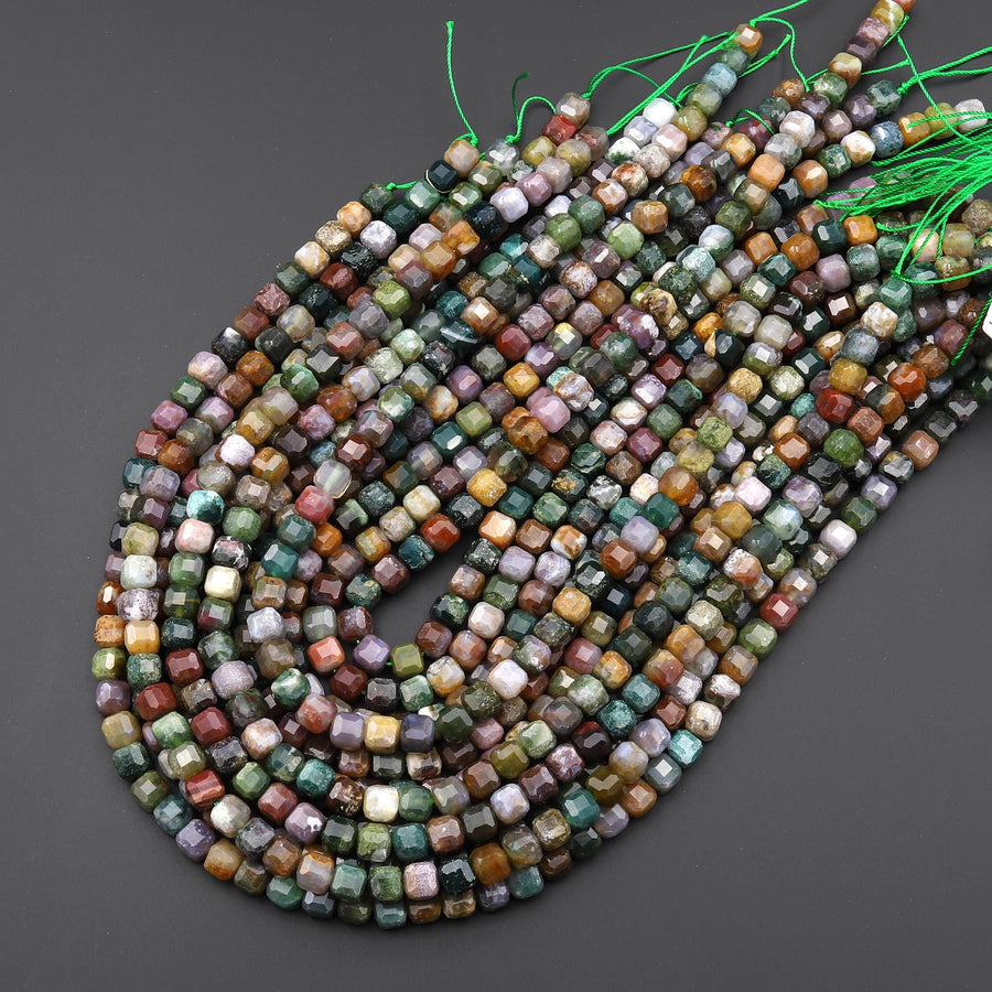 AAA Faceted Natural Indian Agate 6mm Cube Gemstone Beads 15.5" Strand