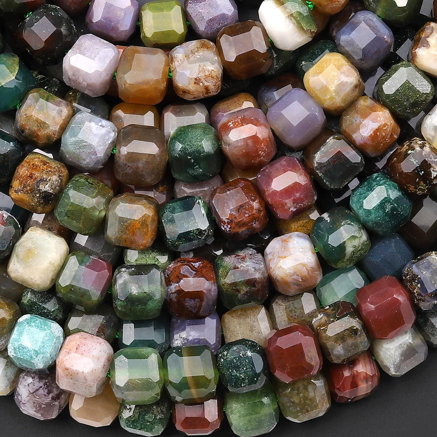 AAA Faceted Natural Indian Agate 6mm Cube Gemstone Beads 15.5" Strand
