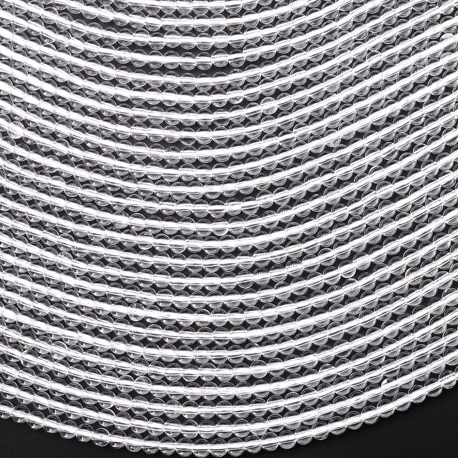 AAA+ Natural Clear Rock Quartz 2mm Plain Smooth Round Beads 15.5" Strand