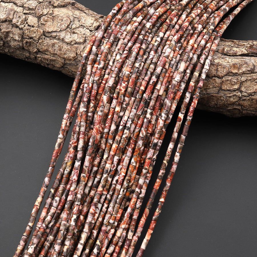 Natural Leopard Jasper 4x2mm Small Thin Smooth Spacer Tube Beads 15.5" Strand