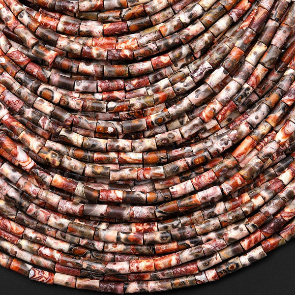Natural Leopard Jasper 4x2mm Small Thin Smooth Spacer Tube Beads 15.5" Strand