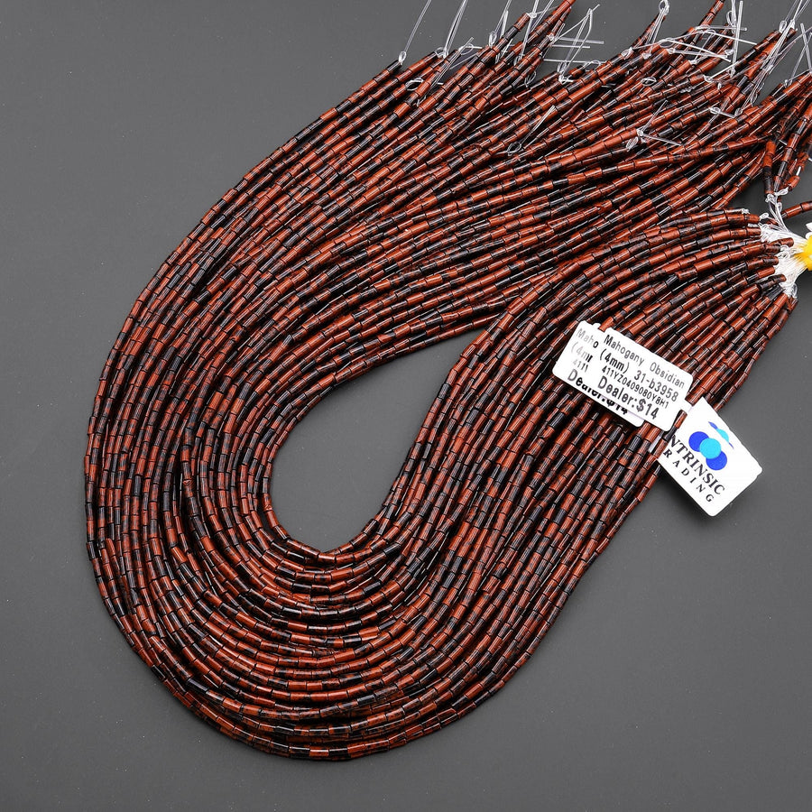 Natural Mahogany Obsidian 4x2mm Small Thin Smooth Spacer Tube Beads 15.5" Strand