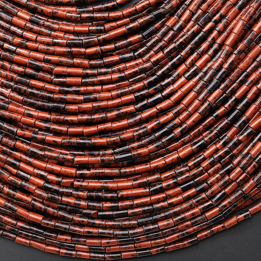 Natural Mahogany Obsidian 4x2mm Small Thin Smooth Spacer Tube Beads 15.5" Strand