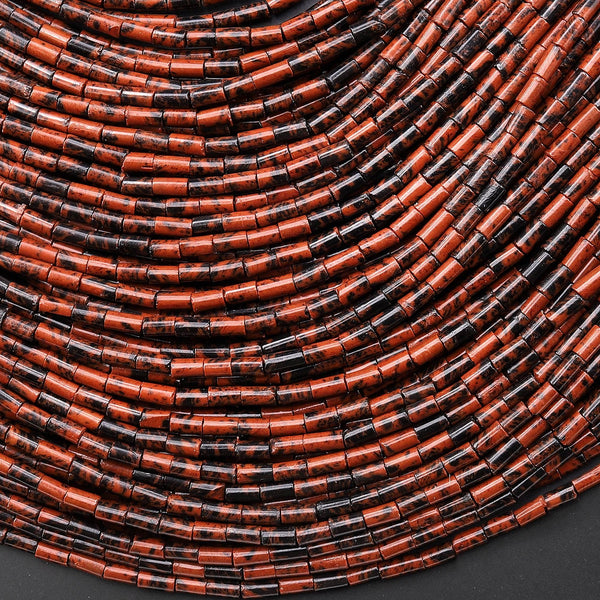 Natural Mahogany Obsidian 4x2mm Small Thin Smooth Spacer Tube Beads 15.5" Strand