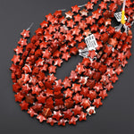 Sparkling Faceted Natural Red Jasper Beads 10mm 14mm Carved Star Gemstone 15" Strand