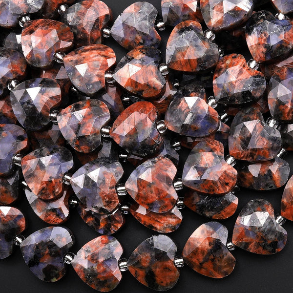 Faceted Natural Feldspar Granite Heart Beads 14mm Gemstone 15" Strand
