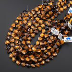 AAA Natural Tiger's Eye Faceted Heart Beads 14mm Golden Chatoyant Gemstone 15" Strand