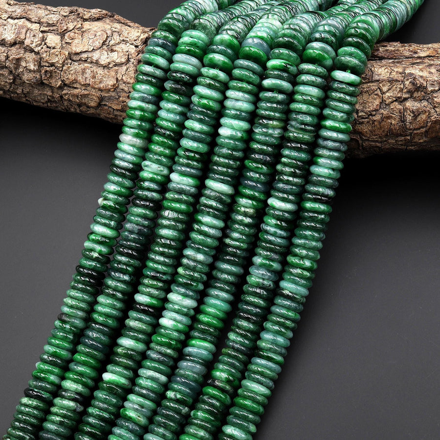 AAA Rare Natural Burma Maw Sit Sit Jade Smooth Thin Heishi 10mm Beads 15.5" Strand