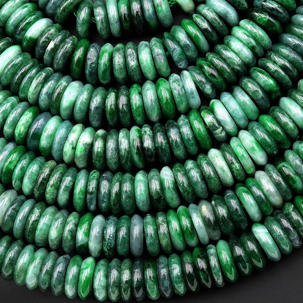 AAA Rare Natural Burma Maw Sit Sit Jade Smooth Thin Heishi 10mm Beads 15.5" Strand