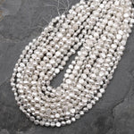 Genuine Natural White Freshwater Pearl 4 6mm 8mm 10mm Center Drilled Rounded Nugget Button Pearl 14.5" Strand