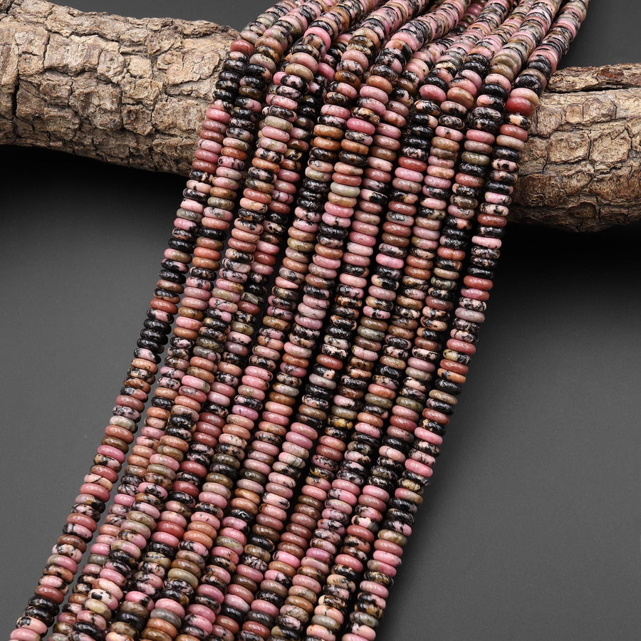 AAA Natural Pink Rhodonite Beads 6mm Smooth Thin Rondelle Gemstone 15.5" Strand