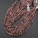 AAA Natural Pink Rhodonite Beads 6mm Smooth Thin Rondelle Gemstone 15.5" Strand