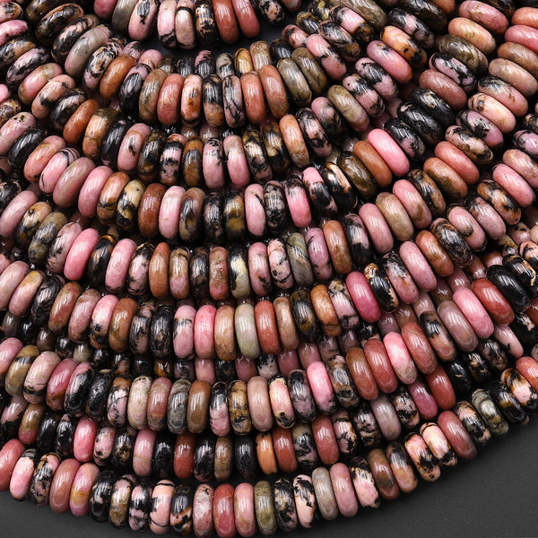 AAA Natural Pink Rhodonite Beads 6mm Smooth Thin Rondelle Gemstone 15.5" Strand